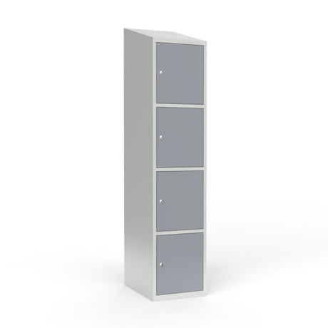 Skoleskab 1x400 Skråt tag 4 rum i højden Grå ståldør Cylinderlås – image 1