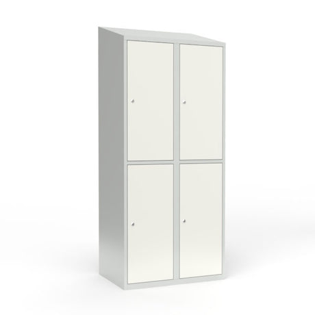 Skoleskab 2x400 Skråt tag 2 rum i højden Hvid ståldør Cylinderlås – image 1