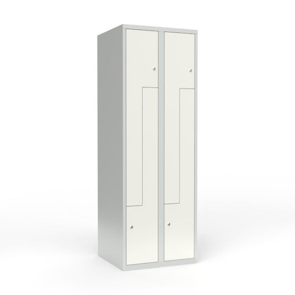 Skoleskab 2x300 Lige tag, Z-dør Hvid ståldør Cylinderlås – image 1