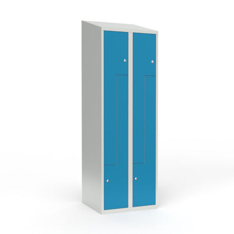 Skoleskab 2x300 Skråt tag, Z-dør Lys blå ståldør Cylinderlås – image 1