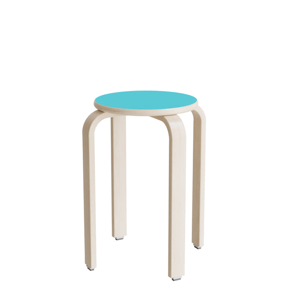 Taburet Oscar, 520 mm, sæde i turkis laminat, stel i hvidpigmenteret birkefinér