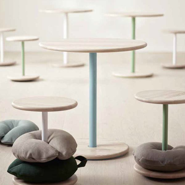 Bord Donut, Ø700 mm, højde 720 mm, hvidpigmenteret ask på turkis understel