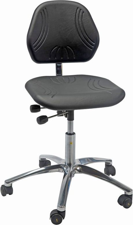 Industristol Comfort ESD, PU-sæde, lav med hjul