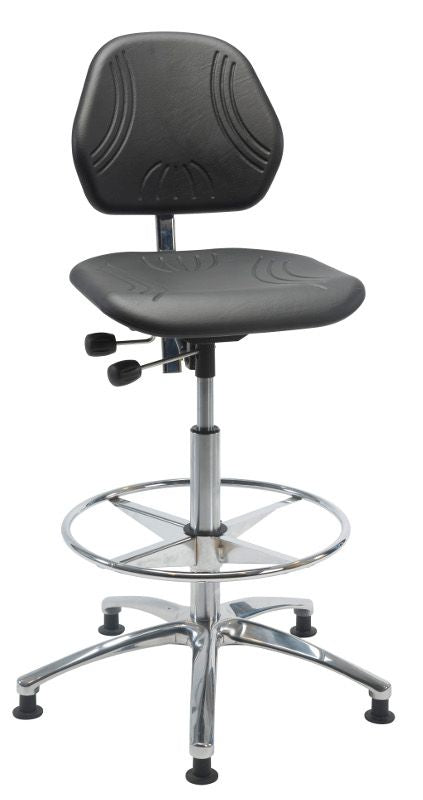 Industristol Comfort ESD, PU-sæde, høj med glidesko, fodring
