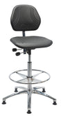 Industristol Comfort ESD, PU-sæde, høj med glidesko, fodring