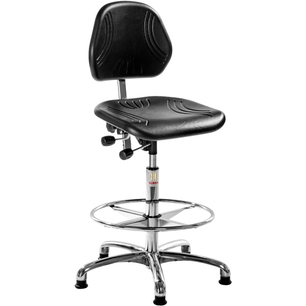 Global Industristol Comfort ESD, PU-sæde, høj med glidesko, fodring – ESD-beskyttelse