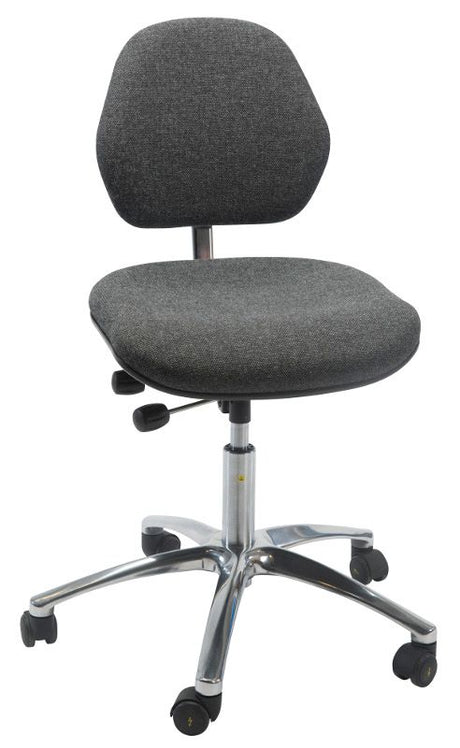 Industristol Aktiv ESD, grå stof, lav med hjul