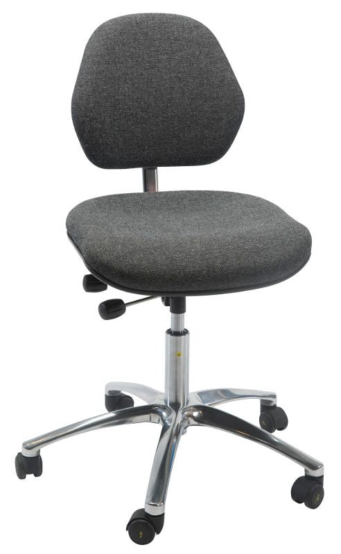 Industristol Aktiv ESD, grå stof, lav med hjul – image 1