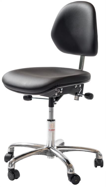 Industristol Aktiv ESD, sort, kunstlæder, lav, hjul