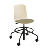 Stol ADD 5903, Fodkryds og hjul, Hvidpigmenteret eg laminat, Sæde mørkegrønt tekstil, Sortoliven stel