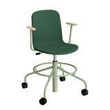Stol ADD 5903, Fodkryds, hjul og armlæn, Helbetrukket grønt tekstil, Grønt stel