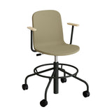 Stol ADD 5903, Fodkryds, hjul og armlæn, Helbetrukket mørkegrønt tekstil, Sortoliven stel