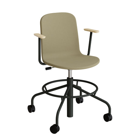 Stol ADD 5903, Fodkryds, hjul og armlæn, Helbetrukket mørkegrønt tekstil, Sortoliven stel