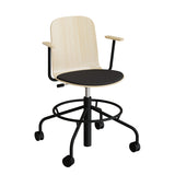 Stol ADD 5903, Fodkryds, hjul og armlæn, Birk laminat, Sæde sort tekstil, Sort stel