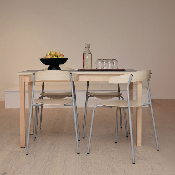 Stol Olle, birk laminat med alugråt stel – image 1