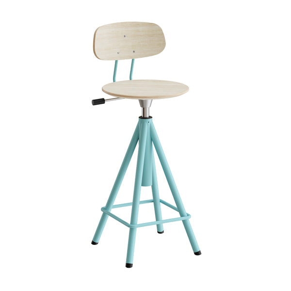 Taburet Atlas 2119, med hvidpigmenteret egelaminat, turkis stel – image 1