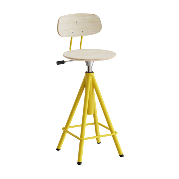 Taburet Atlas 2119, med hvidpigmenteret egelaminat, gult stel – image 1