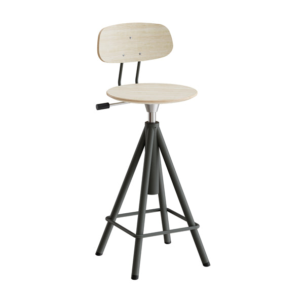 Taburet Atlas 2119, med hvidpigmenteret egelaminat, sortoliven stel – image 1