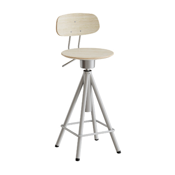 Taburet Atlas 2119, med hvidpigmenteret egelaminat, alugråt stel – image 1