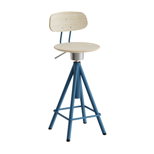 Taburet Atlas 2119, med hvidpigmenteret egelaminat, blåt stel – image 1