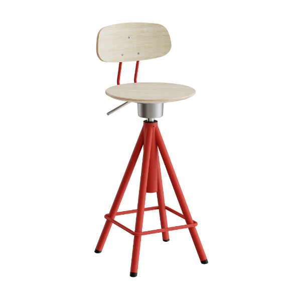 Taburet Atlas 2119, med hvidpigmenteret egelaminat, rødt stel