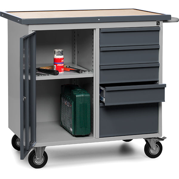 Værkstedsvogn SMV med skab og 5 skuffer, RAL7004/7024 – image 2