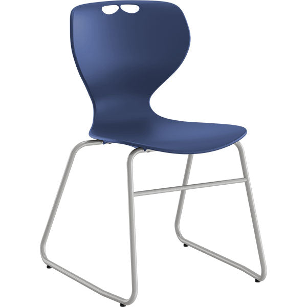 Stol Tarris, blåt sæde med alugråt lukket stel