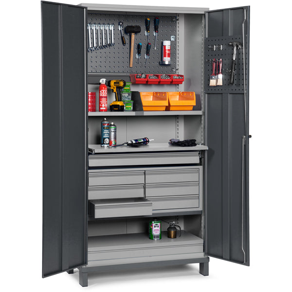 Værktøjsskab GBP 1020x540x2000mm med indretning, RAL7004/7024 – Værktøjsskabe