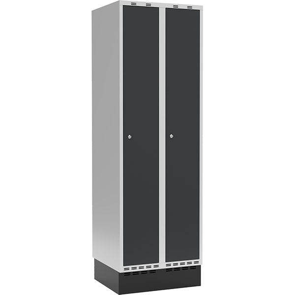Sonesson Garderobeskab 2x300mm m/lige tag, antracit dør med cylinderlås og sokkel – Garderobeskabe (billede 1)
