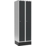 Garderobeskab 2x300mm m/lige tag, antracit dør med cylinderlås og sokkel – image 1