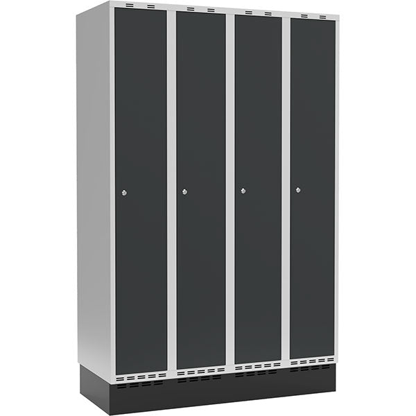 Garderobeskab 4x300mm m/lige tag, antracit dør med cylinderlås og sokkel – image 1