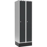 Garderobeskab 2x300mm m/lige tag, antracit dør med greb for hængelås og sokkel – image 1