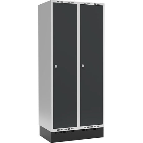 Garderobeskab 2x400mm m/lige tag, antracit dør med greb for hængelås og sokkel – image 1