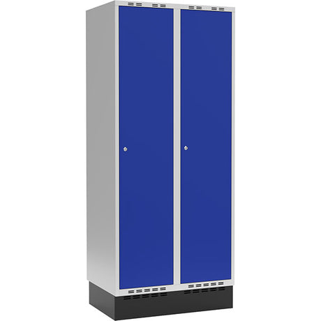 Garderobeskab 2x400mm m/lige tag, blå dør med cylinderlås og sokkel – image 1