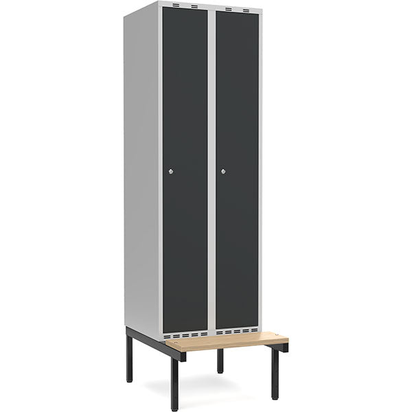 Sonesson Garderobeskab 2x300mm m/lige tag, antracit dør med cylinderlås og siddebænk – Garderobeskabe (billede 1)