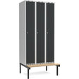 Garderobeskab 3x300mm m/lige tag, antracit dør med cylinderlås og siddebænk – image 1