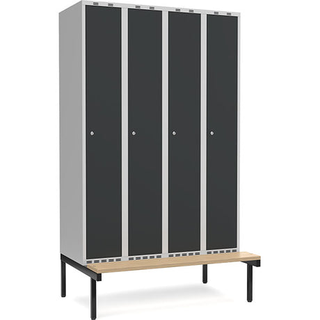 Garderobeskab 4x300mm m/lige tag, antracit dør med cylinderlås og siddebænk – image 1