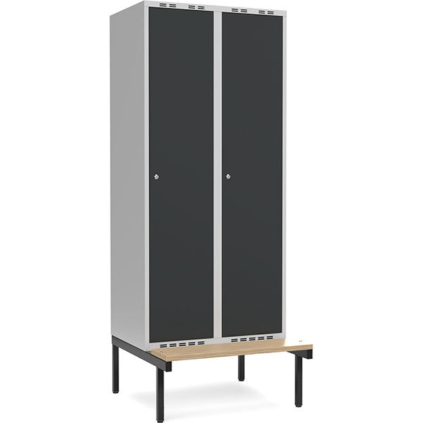 Garderobeskab 2x400mm m/lige tag, antracit dør med cylinderlås og siddebænk – image 1