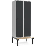 Garderobeskab 2x400mm m/lige tag, antracit dør med cylinderlås og siddebænk – image 1