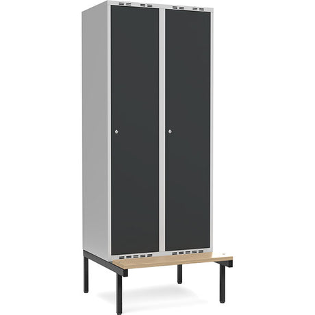 Garderobeskab 2x400mm m/lige tag, antracit dør med cylinderlås og siddebænk – image 1