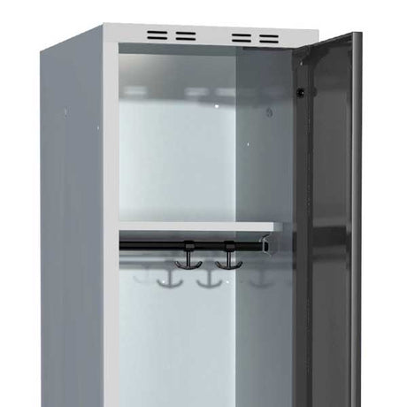 Garderobeskab 2x400mm m/lige tag, antracit dør med cylinderlås og siddebænk – image 2