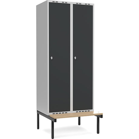 Garderobeskab 2x400mm m/lige tag, antracit dør med greb for hængelås og siddebænk – image 1