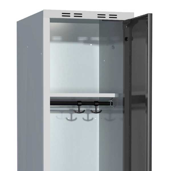 Garderobeskab 3x400mm m/lige tag, antracit dør med greb for hængelås og siddebænk – image 2