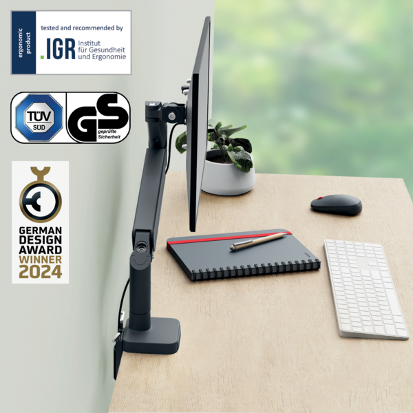 Monitor Arm Ergo Space Saving Single, Dark Grey