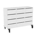 Opbevaring Stig 3x2 rum, 12 skuffer, hvid laminat, hjul