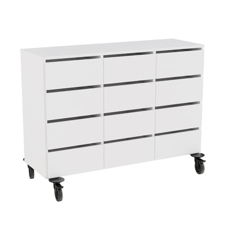 Opbevaring Stig 3x2 rum, 12 skuffer, hvid laminat, hjul