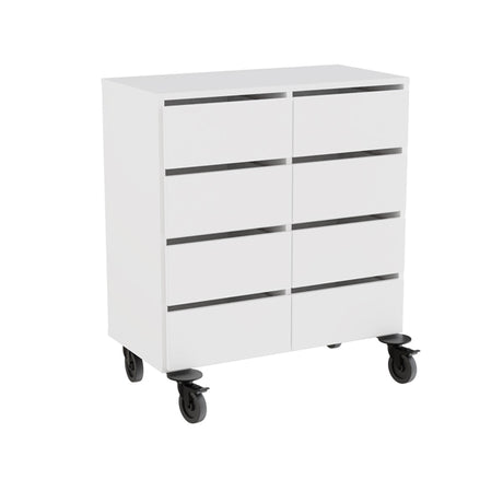 Opbevaring Stig 2x2 rum, 8 skuffer, hvid laminat, hjul