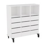 Opbevaring Stig 3x3 rum, 12 skuffer, hvid laminat, hjul