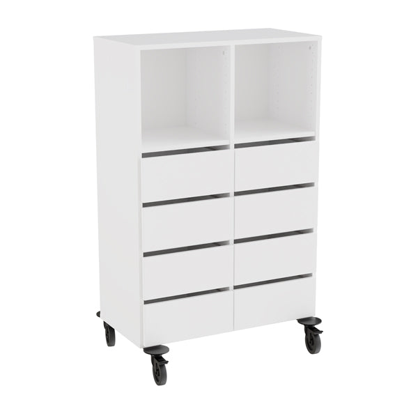 Opbevaring Stig 2x3 rum, 8 skuffer, hvid laminat, hjul