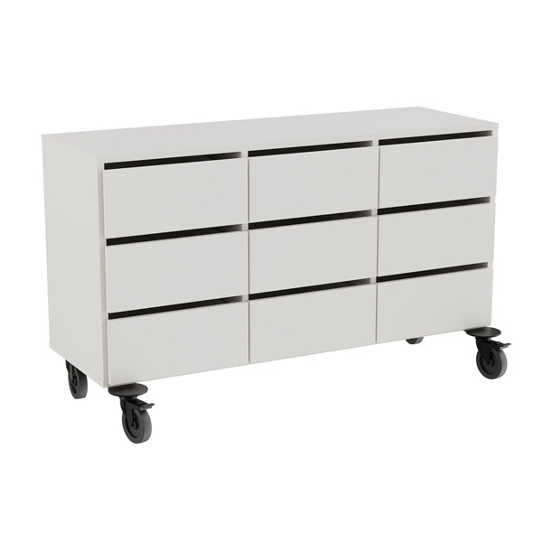 Opbevaring Stig 3x1,5 rum, 9 skuffer, grå laminat, hjul